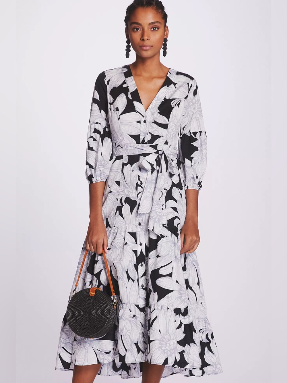 Anthropologie Maeve Puff-Sleeved Floral Midi Dress